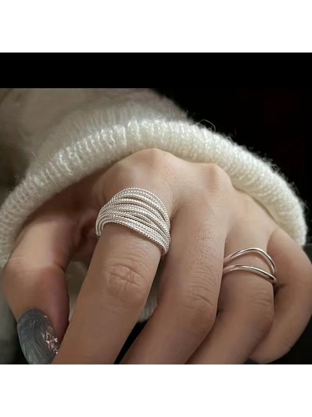 Multi-line Niche Design Finger Ring Opening Adjustable - Picture 6 of 7